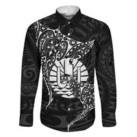 French Polynesia Manta Ray Tattoo Family Matching Puletasi and Hawaiian Shirt Tahiti Hahalua Turtle Shark Black Color
