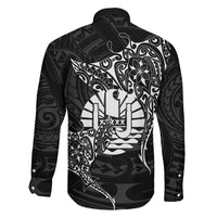 French Polynesia Manta Ray Tattoo Family Matching Puletasi and Hawaiian Shirt Tahiti Hahalua Turtle Shark Black Color