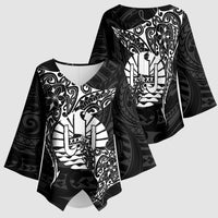 French Polynesia Manta Ray Tattoo Kimono Sleeve Blouse Tahiti Hahalua Turtle Shark Black Color