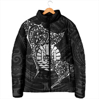 French Polynesia Manta Ray Tattoo Padded Jacket Tahiti Hahalua Turtle Shark Black Color LT14 - Polynesian Pride