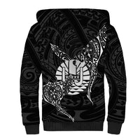 French Polynesia Manta Ray Tattoo Sherpa Hoodie Tahiti Hahalua Turtle Shark Black Color