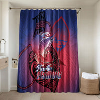 Guam Blue Marlin Fishing Bathroom Set Guahan Fish Hook Tattoo LT14 Shower Curtain Only Blue - Polynesian Pride