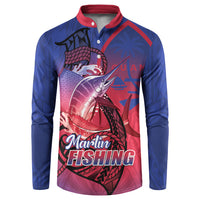 Guam Blue Marlin Fishing Button Sweatshirt Guahan Fish Hook Tattoo