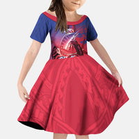 Guam Blue Marlin Fishing Family Matching Short Sleeve Bodycon Dress and Hawaiian Shirt Guahan Fish Hook Tattoo