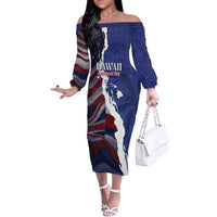 Personalized Hawaii Statehood Day Off The Shoulder Long Sleeve Dress 66th Anniversary - Polynesian Pride