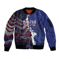 Personalized Hawaii Statehood Day Sleeve Zip Bomber Jacket 66th Anniversary LT14 Unisex Blue - Polynesian Pride