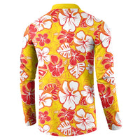 Yellow Hawaii Hibiscus Button Sweatshirt Tropical Flowers Seamless Pattern - Polynesian Pride