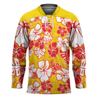 Yellow Hawaii Hibiscus Hockey Jersey Tropical Flowers Seamless Pattern LT14 Unisex Yellow - Polynesian Pride