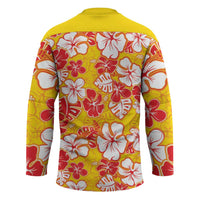 Yellow Hawaii Hibiscus Hockey Jersey Tropical Flowers Seamless Pattern - Polynesian Pride