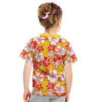 Yellow Hawaii Hibiscus Kid T Shirt Tropical Flowers Seamless Pattern - Polynesian Pride