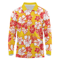 Yellow Hawaii Hibiscus Long Sleeve Polo Shirt Tropical Flowers Seamless Pattern LT14 Yellow - Polynesian Pride