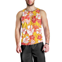 Yellow Hawaii Hibiscus Men Tank Top Tropical Flowers Seamless Pattern - Polynesian Pride
