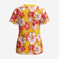 Yellow Hawaii Hibiscus Scrub Top Tropical Flowers Seamless Pattern - Polynesian Pride
