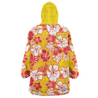 Yellow Hawaii Hibiscus Wearable Blanket Hoodie Tropical Flowers Seamless Pattern LT14 - Polynesian Pride