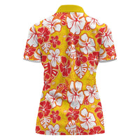 Yellow Hawaii Hibiscus Women Polo Shirt Tropical Flowers Seamless Pattern - Polynesian Pride