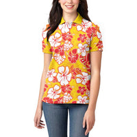Yellow Hawaii Hibiscus Women Polo Shirt Tropical Flowers Seamless Pattern - Polynesian Pride