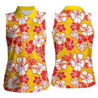 Yellow Hawaii Hibiscus Women Sleeveless Polo Shirt Tropical Flowers Seamless Pattern LT14 - Polynesian Pride