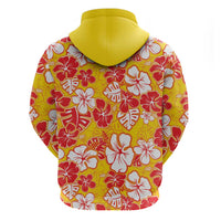 Yellow Hawaii Hibiscus Zip Hoodie Tropical Flowers Seamless Pattern - Polynesian Pride