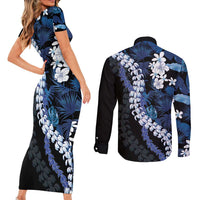 Polu Aloha Hawaii Lei Couples Matching Short Sleeve Bodycon Dress and Long Sleeve Button Shirt Tropical Flowers Elegant Vibe - Polynesian Pride