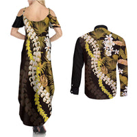 Kula Aloha Hawaii Lei Couples Matching Summer Maxi Dress and Long Sleeve Button Shirt Tropical Flowers Elegant Vibe - Polynesian Pride