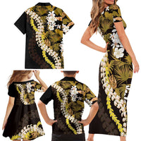 Kula Aloha Hawaii Lei Family Matching Short Sleeve Bodycon Dress and Hawaiian Shirt Tropical Flowers Elegant Vibe - Polynesian Pride
