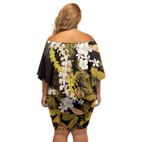 Kula Aloha Hawaii Lei Off Shoulder Short Dress Tropical Flowers Elegant Vibe - Polynesian Pride