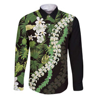 Omaomao Aloha Hawaii Lei Family Matching Mermaid Dress and Hawaiian Shirt Tropical Flowers Elegant Vibe LT14 Dad's Shirt - Long Sleeve Green - Polynesian Pride