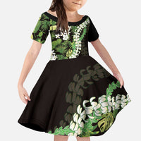 Omaomao Aloha Hawaii Lei Kid Short Sleeve Dress Tropical Flowers Elegant Vibe - Polynesian Pride
