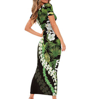 Omaomao Aloha Hawaii Lei Short Sleeve Bodycon Dress Tropical Flowers Elegant Vibe - Polynesian Pride