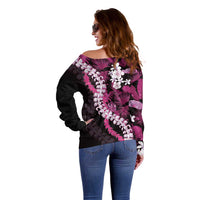Akala Aloha Hawaii Lei Off Shoulder Sweater Tropical Flowers Elegant Vibe - Polynesian Pride