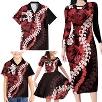 Ulaula Aloha Hawaii Lei Family Matching Long Sleeve Bodycon Dress and Hawaiian Shirt Tropical Flowers Elegant Vibe - Polynesian Pride