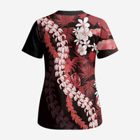 Ulaula Aloha Hawaii Lei Scrub Top Tropical Flowers Elegant Vibe - Polynesian Pride