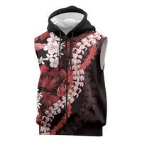 Ulaula Aloha Hawaii Lei Sleeveless Zip Hoodie Tropical Flowers Elegant Vibe LT14 Red - Polynesian Pride