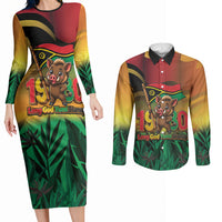 Vanuatu Independence Day Couples Matching Long Sleeve Bodycon Dress and Long Sleeve Button Shirt Chibi Boar Proud To Be A Ni-Van LT14 Multicolor - Polynesian Pride