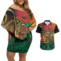 Vanuatu Independence Day Couples Matching Off Shoulder Short Dress and Hawaiian Shirt Chibi Boar Proud To Be A Ni-Van LT14 Multicolor - Polynesian Pride