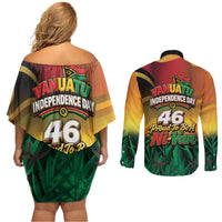 Vanuatu Independence Day Couples Matching Off Shoulder Short Dress and Long Sleeve Button Shirt Chibi Boar Proud To Be A Ni-Van