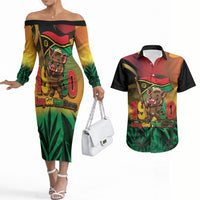 Vanuatu Independence Day Couples Matching Off The Shoulder Long Sleeve Dress and Hawaiian Shirt Chibi Boar Proud To Be A Ni-Van LT14 Multicolor - Polynesian Pride
