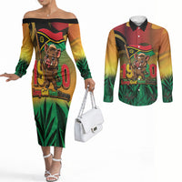 Vanuatu Independence Day Couples Matching Off The Shoulder Long Sleeve Dress and Long Sleeve Button Shirt Chibi Boar Proud To Be A Ni-Van LT14 Multicolor - Polynesian Pride