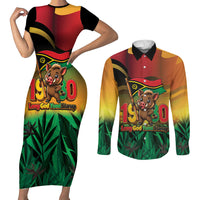 Vanuatu Independence Day Couples Matching Short Sleeve Bodycon Dress and Long Sleeve Button Shirt Chibi Boar Proud To Be A Ni-Van