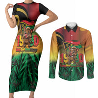 Vanuatu Independence Day Couples Matching Short Sleeve Bodycon Dress and Long Sleeve Button Shirt Chibi Boar Proud To Be A Ni-Van LT14 Multicolor - Polynesian Pride