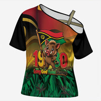 Vanuatu Independence Day Cross Shoulder Shirt Chibi Boar Proud To Be A Ni-Van