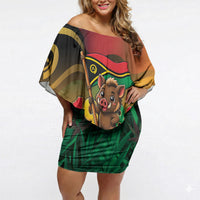 Vanuatu Independence Day Off Shoulder Short Dress Chibi Boar Proud To Be A Ni-Van LT14 Women Multicolor - Polynesian Pride