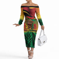 Vanuatu Independence Day Off The Shoulder Long Sleeve Dress Chibi Boar Proud To Be A Ni-Van LT14 Women Multicolor - Polynesian Pride