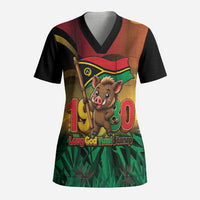 Vanuatu Independence Day Scrub Top Chibi Boar Proud To Be A Ni-Van