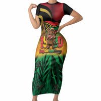 Vanuatu Independence Day Short Sleeve Bodycon Dress Chibi Boar Proud To Be A Ni-Van LT14 Long Dress Multicolor - Polynesian Pride