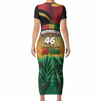 Vanuatu Independence Day Short Sleeve Bodycon Dress Chibi Boar Proud To Be A Ni-Van LT14 - Polynesian Pride