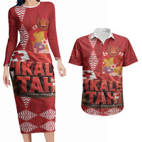 Tonga Rugby Custom Couples Matching Long Sleeve Bodycon Dress and Hawaiian Shirt 2026 Go Ikale Tahi Ngatu Pattern LT14 Red - Polynesian Pride