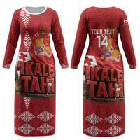 Tonga Rugby Custom Couples Matching Long Sleeve Bodycon Dress and Hawaiian Shirt 2026 Go Ikale Tahi Ngatu Pattern LT14 - Polynesian Pride
