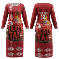 Tonga Rugby Custom Couples Matching Long Sleeve Bodycon Dress and Long Sleeve Button Shirt 2026 Go Ikale Tahi Ngatu Pattern LT14 - Polynesian Pride