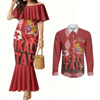 Tonga Rugby Custom Couples Matching Mermaid Dress and Long Sleeve Button Shirt 2026 Go Ikale Tahi Ngatu Pattern LT14 Red - Polynesian Pride